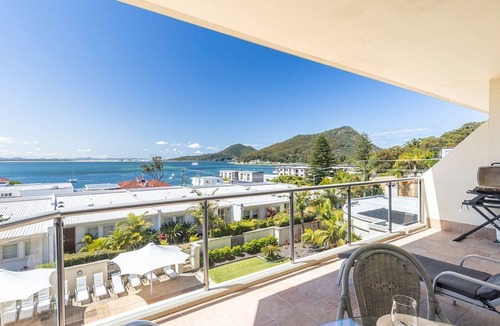 Shoal Bay Apartment | 203 The Breakwater, 2 Messines St - magical unit with lift, pool, views and aircon